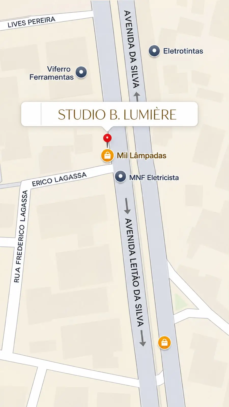 Mapa mostrando a localização do Studio B. Lumière na Avenida Leitão da Silva, 1387, em Vitória, Espírito Santo